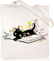 Canvas Tote Bag for Women Aesthetic Cute Cat Shopping Grocery Reusable Bags with