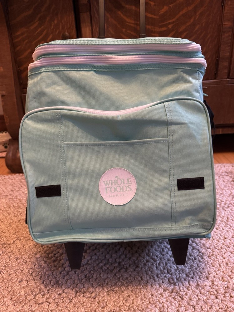 Whole Foods Market Rolling Cooler Grocery Trolley Mint Green Cart Wheels Handle