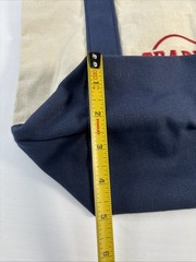 Trader Joes Mini Tote Canvas Blue Handle Red Logo NWOT Minimalist