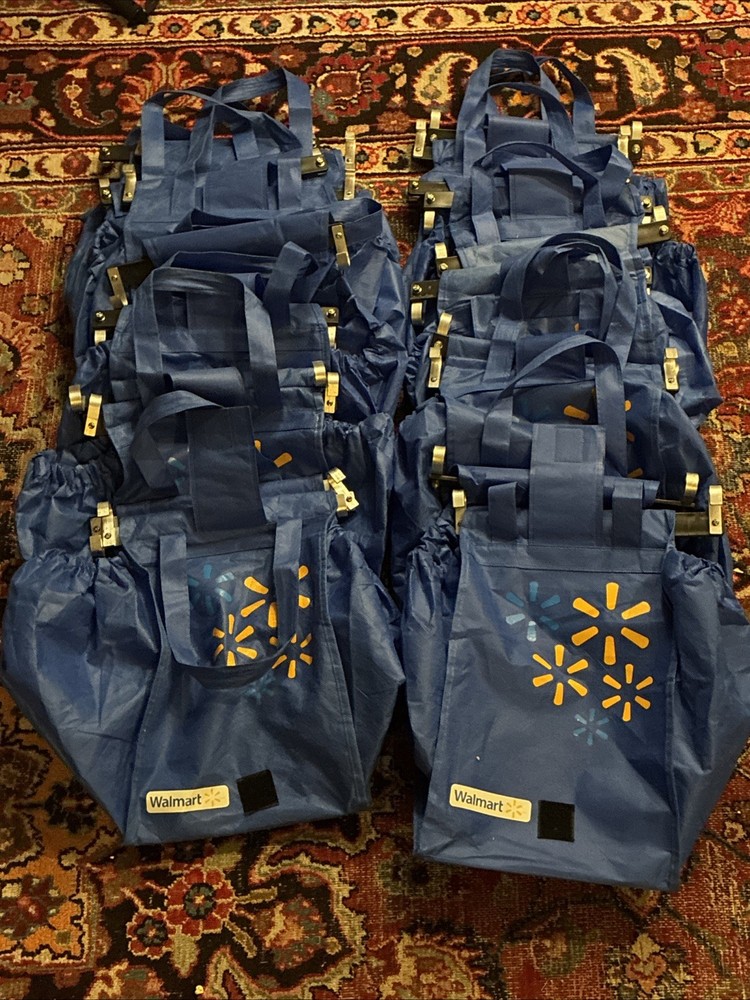 11 Double Hanging Blue Cloth Walmart Bags Heavy W/ Duty Hardware, Folding Bottom