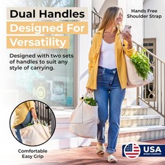 VeraMia 3pc Canvas Grocery Bags with Pockets, Shoulder Straps – Foldable, Was…