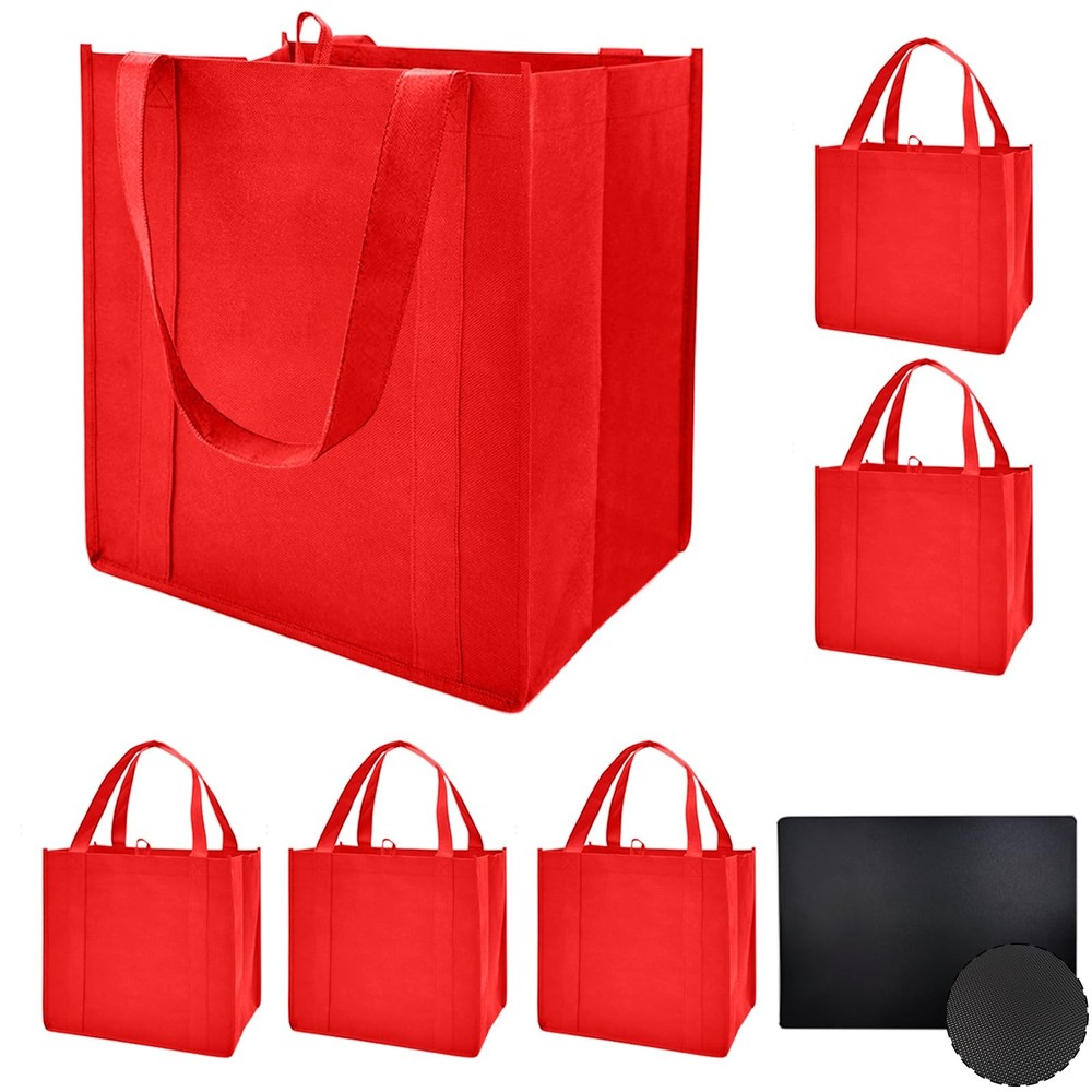 Red Heavy Duty 40 Lbs Large Reusable Grocery Shopping Bags 6 Pack