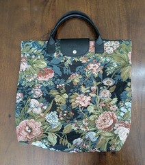 Signare Woven Tapestry Folding Reusable Shopping Bag Peony Flower Design Artsy