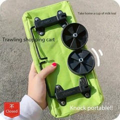 2 in 1 Lightweight Collapsible Shopping Cart Folding Wheel Reusable Green Orange