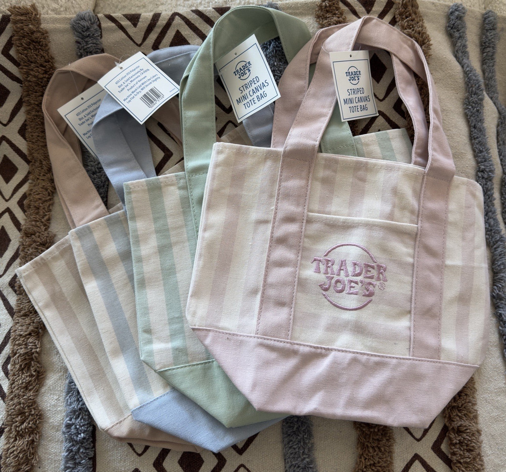 NEW Authentic Trader Joe’s Striped Mini Tote Bag Set – 4 Colors