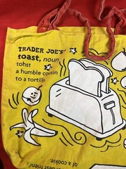 Trader Joe’s Reusable Tote Bag Grocery Shopping Waffle Toast Cotton Yellow Red