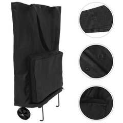 Foldable Wheeled Grocery Bag with Pull Strap Lightweight Oxford Fabric Tote