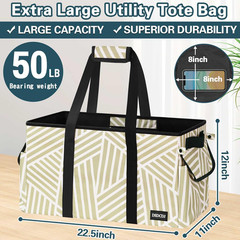 Standing Extra Large Utility Tote Bag with Hard Bottom & Hard Sides, Heavy Duty