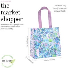 Lilly Pulitzer Purple/Blue Market Shopper Bag Reusable Grocery Tote with Comf…