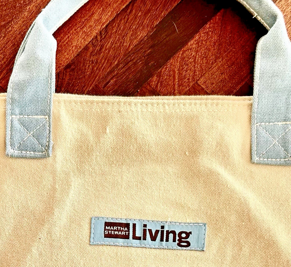 Martha Stewart Living Tote Bag Blue/Cream Canvas Reusable Shopping Eco Friendly
