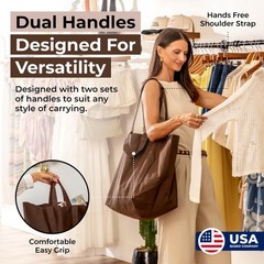 VeraMia Canvas Grocery Bag 3pc Jumbo Set with Real Pockets, Long Shoulder Strap