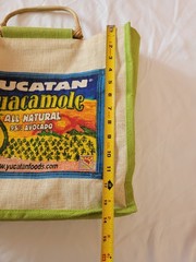 Yucatan Guacamole Burlap Tote Bag Bamboo Handles Reusable Bag EUC