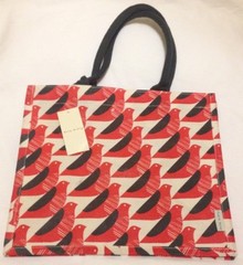 Orla Kiely Red Bird Bag Jute Tote Gift White Reuse Eco Sturdy Multi Use Tesco UK