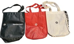 Lululemon Reusable Small Logo Lunch Tote Black, Red, White Bag Set of 3