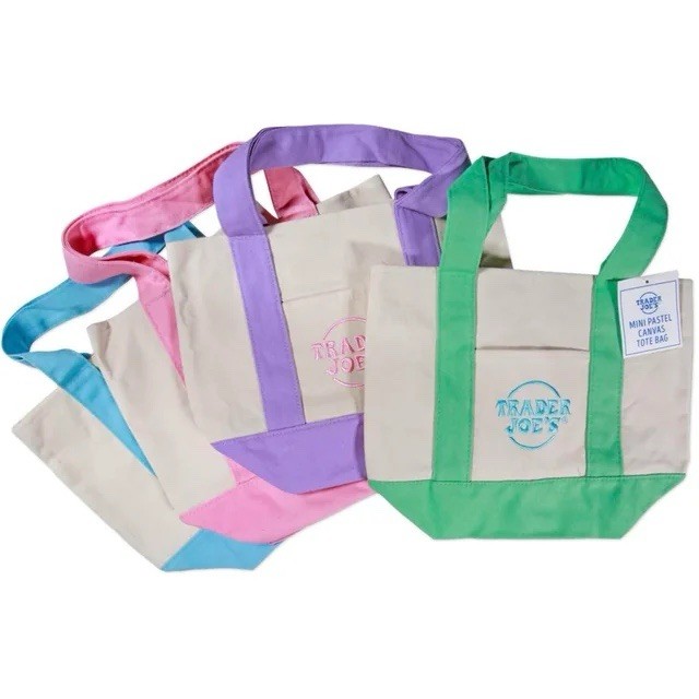 Trader Joe’s Spring Mini Pastel Canvas Tote Bag Set Of 4 New 2026