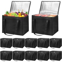 Set of 10 XL-Large Insulated Reusable Grocery Bags with Zipper and Handles, F…