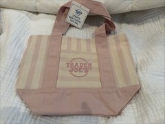 Trader Joe’s Small Striped Tote Bag Pink/White 12x6x10 Polyester/Cotton