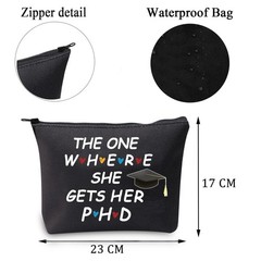 MBMSO Phd Graduation Gifts Makeup Bag the one Where She medium, PHD bag black