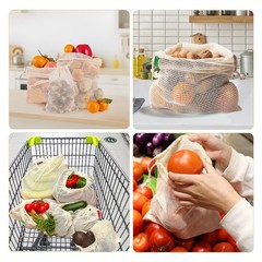 Ycsst 9 Pack Reusable Produce Bags, Cotton Mesh Small, Medium, Large, Beige