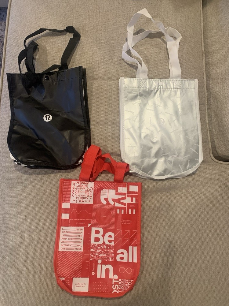 Lululemon Reusable Small Shopping Tote Bag Lot -3, 11x9x4 Red/White/Black