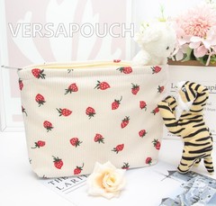 PAZIMIIK Makeup Bag Large Cotton Zipper Pouch for 10x7inch, Strawberry Beige