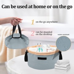 Barrel Drawstring Makeup Bag Large Travel Bag,Portable greyish blue
