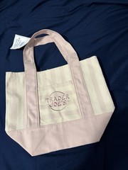 Trader Joe’s Mini Canvas Reusable Tote Bag Pink & White Striped