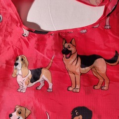 BeeGreen Reusable Nylon Shopping Tote Red Bag with Dogs All Over