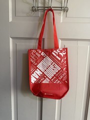 LULULEMON Small RED & WHITE Tote Reusable Shopping Bag 9″ x 11″ x 4” EUC