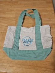 Trader Joe’s Canvas Colorblock Reusable Shopping Bag Small White Light Blue