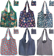 Reusable Grocery Bags, 6 Pack 50Lbs Foldable Fashion Washable Shopping Bags, Lar