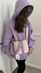 Trader Joe’s Mini Pastel Canvas Tote Bag Purple Beige Geometric Adjustable Strap