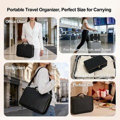 Travel Makeup Bag with Brush Holder, Professional Medium, Black Leather