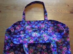 Purple Flower Pattern Re-Usable Shopping Bag Lightweight Tote Handbag 15.75”