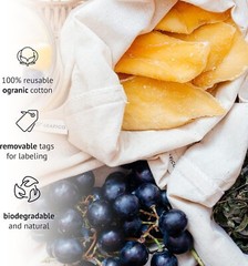 12 Pack of Biodegradable Organic Cotton Reusable Produce Bags – Small Size