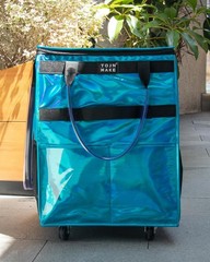 Portable Rolling Tote Bag with 4 Wheels – Medium Glitter Blue, 46 LBS Capacity