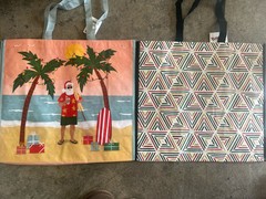 Lot Of Two TJ MAXX REUSABLE SHOPPING TRAVEL TOTE BAGS Santa Geometric Design