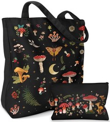 2 Pack Canvas Tote Bag – Reusable Canvas Totes with Makeup Zipper Pouch Women…