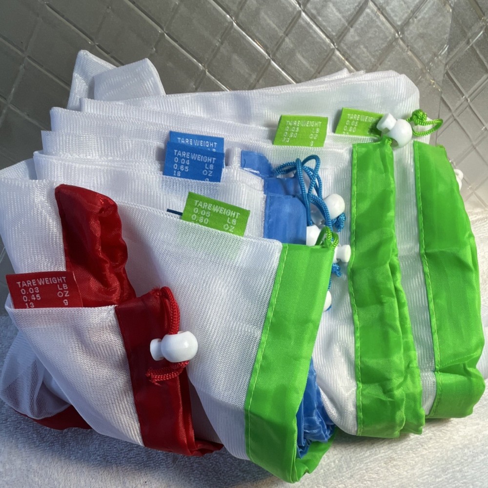 Large Mesh Reusable Shopping Bags Drawstring Foldable White/Red/Green/Blue