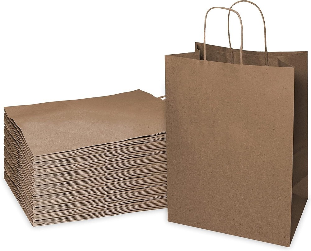 10 x 5 x 13 in. Small Brown Kraft Paper Shopping Bags with Handles 150pcs