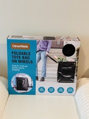clevermade foldable tote bag on 360 swivel wheels black holds 75lb new with box