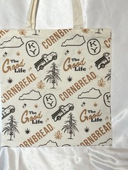 Cornbread The Good Life KY Reusable Canvas Tote Bag Beige Brown Black All-Over