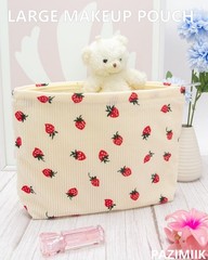 PAZIMIIK Makeup Bag Large Cotton Zipper Pouch for 10x7inch, Strawberry Beige