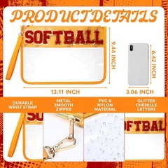 Sunnymove 3 Pcs Softball Gifts Cosmetic Makeup Bag with orange, clear