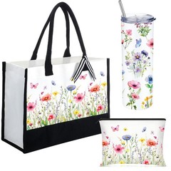 Hosuly 3 Pcs Spring Floral Tote Bag Gift Set Flower Large, Multilcolor