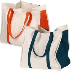Heavy Duty Reusable Cotton Canvas Grocery Tote Bags with Side Pockets, Large Uti