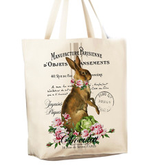 French Easter Bunny 12 oz Reusable Grocery Shopping Cotton Canvas Bag
