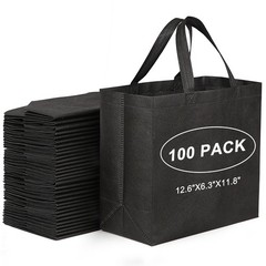 JERIA 100 Pack Black Reusable Totes Bag with Reinforced Handles Non Woven Bul…
