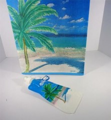 NAUTICAL PALM TREES IN PARADISE RECYCLED MATERIAL BEACH BAG & WATER BOTTLE