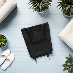 Portable Folding Shopping Bag with Wheels Black Lightweight Oxford Fabric
